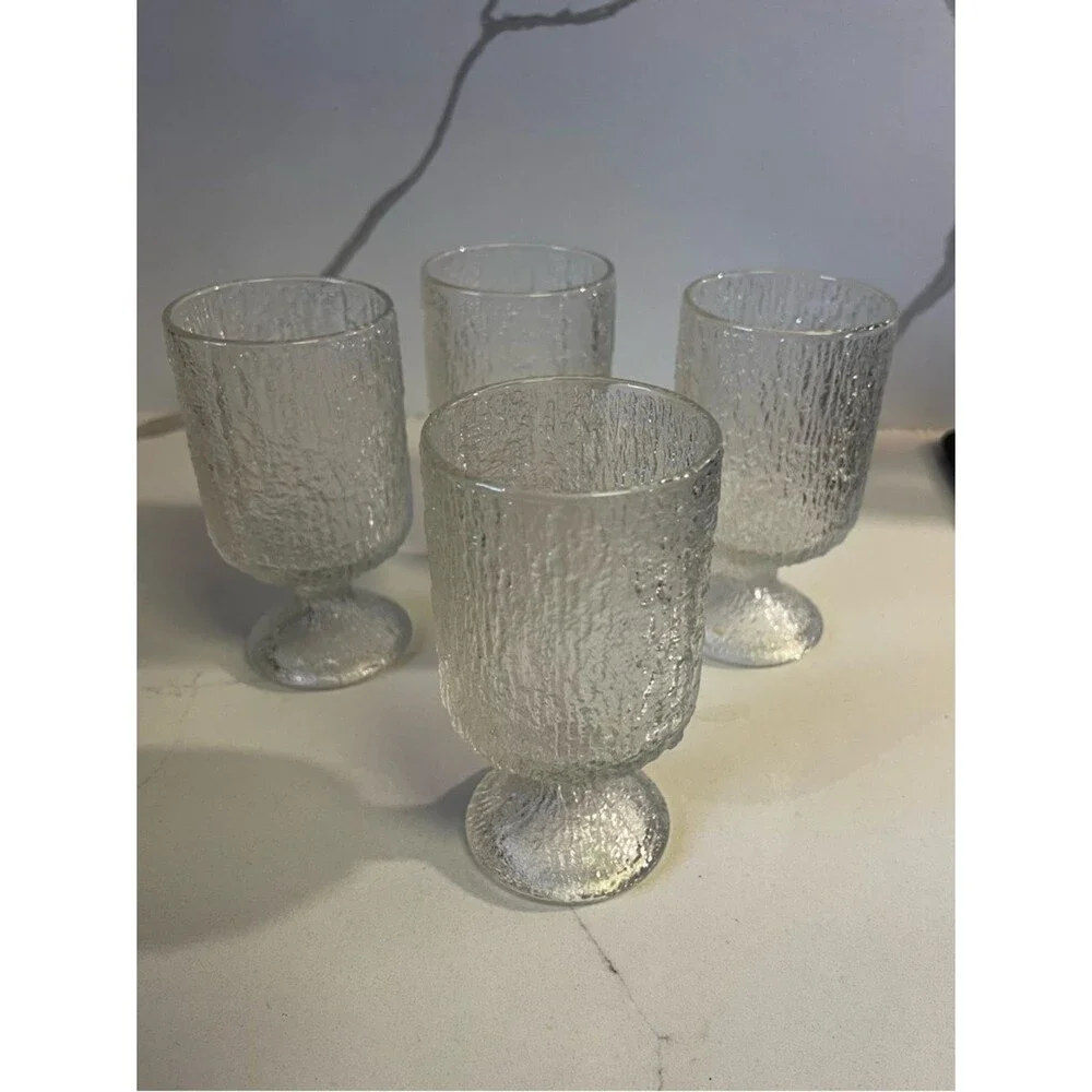 Indiana Glass Crystal Ice Water Goblet Set Vintage Clear Textured Stemware Set 4
